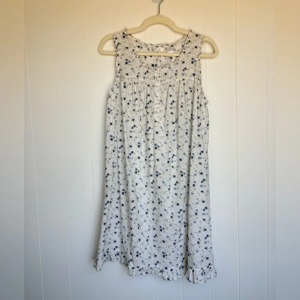 Vintage Adonna 100% Cotton Nightgown Style White Floral Sleeveless Dress Medium - Picture 4 of 10